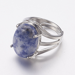 Natural Blue Spot Jasper Wide Band Finger Rings, with Brass Ring Findings, Oval, 18mm(RJEW-K224-A04)