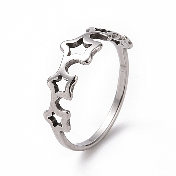 201 Stainless Steel Star Wrap Finger Ring for Women, Stainless Steel Color, US Size 6 1/2(16.9mm)