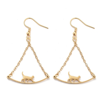 304 Stainless Steel Dangle Earrings, Cat Shape, Golden, 56.5x31mm