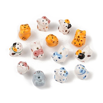 Handmade Printed Porcelain Beads, Animal, Mixed Color, 14~19x12~16x15~20mm, Hole: 2.5mm