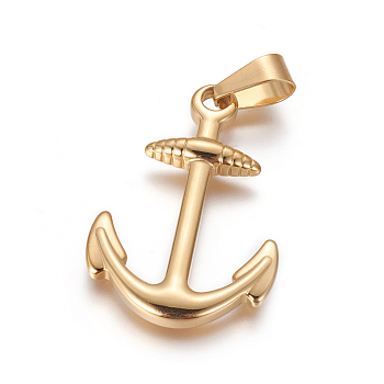 304 Stainless Steel Pendants, Smooth & Matte Surface, Anchor, Golden, 37.5x24.5x3.5mm, Hole: 5x9mm