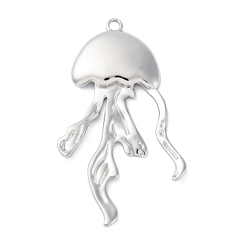 304 Stainless Steel Pendants, Jellyfish Charms, Anti-Tarnish, Stainless Steel Color, 47.5x26.5x3.5mm, Hole: 2mm