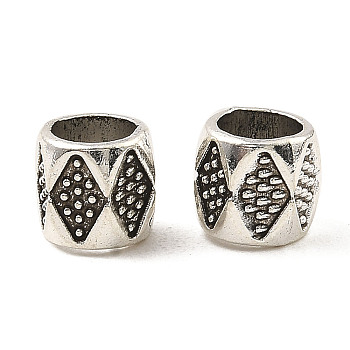 Tibetan Style Alloy European Beads, Large Hole Beads, Column with Rhombus, Antique Silver, 7x7mm, Hole: 5mm, about 1585pcs/1000g