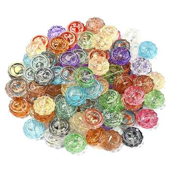 100Pcs Handmade Lampwork Beads, Flat Round with Cat Paw Prints, Mixed Color, 15x5.5mm, Hole: 1.2mm