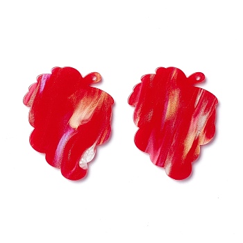 Opaque Acrylic Pendants, Leaf, Red, 32x35.5x2mm, Hole: 1.5mm