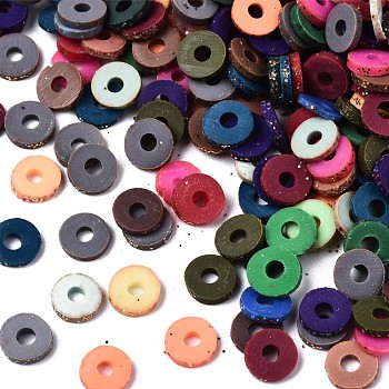 Handmade Polymer Clay Beads Spacers, with Glitter Sequin, Flat Round, Mixed Color, 5.5x1mm, Hole: 1.5mm, about 10000pcs/bag