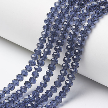 Glass Beads Strands, Faceted, Rondelle, Slate Blue, 6x5mm, Hole: 1mm, about 83~85pcs/strand, 38~39cm