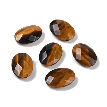 Natural Tiger Eye Cabochons, Oval, Faceted, Grade A, 18x13x5.5~6.5mm