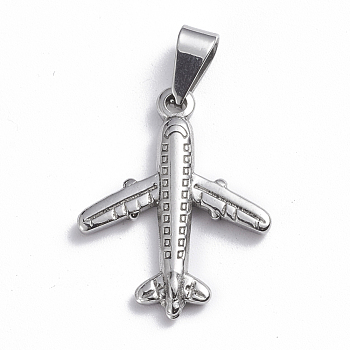 201 Stainless Steel Pendants, Plane, Stainless Steel Color, 25.5x20.5x2.5mm, Hole: 3.5x6.5mm