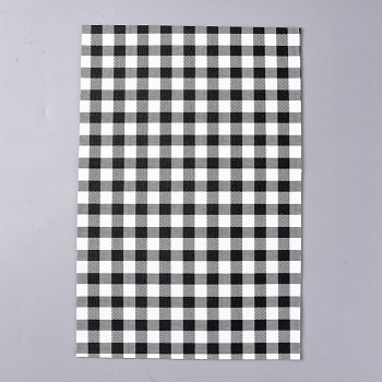 Imitation Leather Fabric Sheets, for Garment Accessories, Tartan Pattern, Black, 30x20x0.05cm