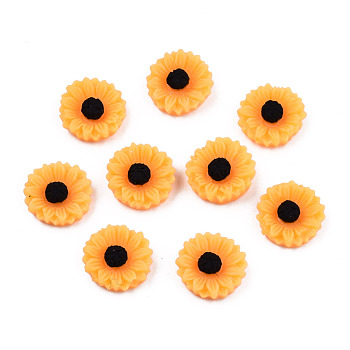 Opaque Resin Cabochons, Flower, Orange, 8.5x3mm