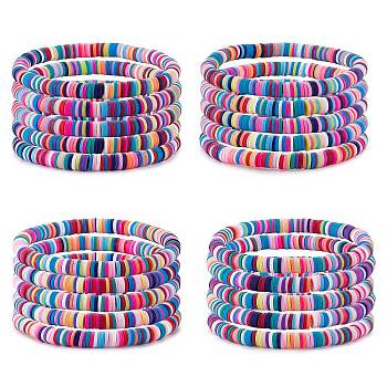 20Pcs Handmade Polymer Clay Heishi SUrfer Stretch Bracelet Set, PReppy Bracelets for Women, Colorful, Inner Diameter: 2-1/8 inch(5.5cm)