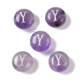 Natural Amethyst Beads, Rondelle with Letter, Letter Y, 8.5~9x5~5.5mm, Hole: 1.2mm