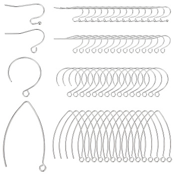 320Pcs 4 Style 304 Stainless Steel Earring Hooks, Balloon Ear Wire, Marquise Ear Wire, Stainless Steel Color, 21~40x12~24x0.9~2mm, Hole: 2~2.5mm, Pin: 0.7~0.9mm, 80Pcs/style