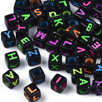 Craft Style Acrylic Beads, Cube, Random Mixed Letters, 6x6x6mm, Hole: 3mm, about 2995pcs/500g