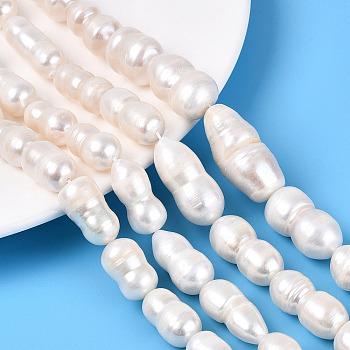 Natural Baroque Keshi Pearl Beads Strands, Nucleated Pearl, Grooved, Number 8, Creamy White, 12~31x8.5~16mm, Hole: 0.5mm, about 16~24pcs/strand, 14.57~16.34 inch(37~41.5cm)