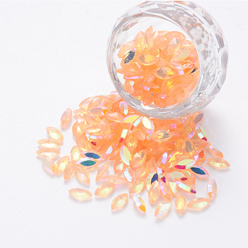 Transparent Resin Rhinestone Cabochons, Nail Art Decoration Accessories, AB Color Plated, Faceted Horse Eye, Orange, 8x4x2.5mm