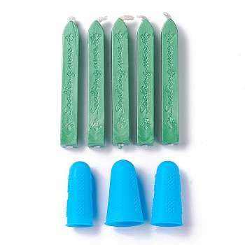 CRASPIRE Sealing Wax Sticks, For Retro Vintage Wax Seal Stamp, with Silicone Finger Protector, Dark Sea Green, 90x12x11.5mm