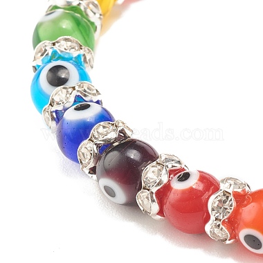Bracelet extensible perlé au chalumeau coloré mauvais œil avec strass en cristal pour femme(BJEW-JB07872-02)-5
