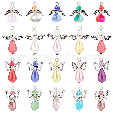 Mixed Color Angel & Fairy Alloy+Glass Pendants