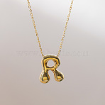 Brass Chunky Initial Pendant Necklaces, with Stainless Steel Lobster Claw Clasps, Real 14K Gold Plated, Letter R, 17.72~18.90 inch(45~48cm)(WG97A63-18)