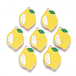Alloy Enamel Pendants, Cadmium Free & Lead Free, Lemon, Light Gold, Yellow, 25x16x1.5mm, Hole: 1.6mm(X-ENAM-T011-39KC-RS)