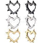 6Pcs 3 Colors Stainless Steel Hoop Earrings, Heart with Rivet, Mixed Color, 20x20x3mm, 2pcs/color(EJEW-BBC0001-88)