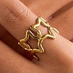 304 Stainless Steel Cuff Open Rings, Star, Golden, US Size 7 1/4(17.5mm)(RJEW-Z142-01G)