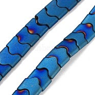 Synthetic Non-magnetic Hematite Beads Strands, Long-Lasting Plated, Matte Style, Wave Shape, 2-Hole, Blue Plated, 7.5~8x8x3mm, Hole: 1mm, about 68pcs/strand, 15.35''(39cm)(G-P545-I02-01E)