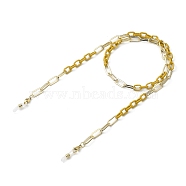 Eyeglasses Chains, Neck Strap for Eyeglasses, with Cellulose Acetate(Resin) & Iron Paperclip Chains, 304 Stainless Steel Lobster Claw Clasps and Rubber Loop Ends, Light Gold, Gold, 27.36~27.76 inch(69.5~70.5cm)(AJEW-EH00204-04)