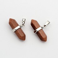 Synthetic Goldstone Double Terminated Pointed Pendants, with Platinum Plated Brass Findings, Bullet, 15.5x30~35x8~9mm, Hole: 5x7.5mm(G-F177-16)