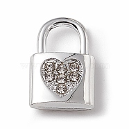 Alloy Crystal Rhinestone Pendants, Lock with Heart Charm, Platinum, 15x9.5x3.5mm, Hole: 5x5mm(ALRI-K049-03C)
