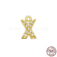 Real 18K Gold Plated 925 Sterling Silver Micro Pave Clear Cubic Zirconia Charms, Initial Letter, Letter X, 9x5x1mm, Hole: 0.9mm(STER-P054-10G-X)