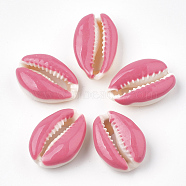 Cowrie Shell Beads, with Enamel, No Hole/Undrilled, Flamingo, 20~26x13~18x5~7mm(SHEL-S274-04E)