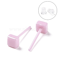 Hypoallergenic Bioceramics Zirconia Ceramic Square Stud Earrings, No Fading and Nickel Free, Pink, 4x4mm(EJEW-Z023-07A)