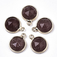 Natural Strawberry Quartz Charms, with Light Gold Plated Brass Edge and Loop, Half Round/Dome, Faceted, 14x11x5mm, Hole: 1.5mm(G-N326-49C)