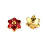 6-Petal Alloy Enamel Bead Caps, Flower, Red, 9.5x8.5x2.5mm, Hole: 1.4mm(ENAM-WH0063-04A)