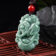 Natural Jadeite Pendant Necklaces, with Resin Bead and Wax Rope, the 12 Chinese Zodiac, Pig, 27.17 inch(69cm), Pendant: 33.5x22.5mm(G-H306-05-12)