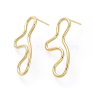Brass Stud Earrings, with Ear Nuts and 925 Sterling Silver Pin, Golden, 30.5~31x14~15mm, Pin: 0.7mm(EJEW-L234-40G)