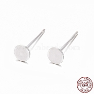 925 Sterling Silver Flat Pad  Stud Earring Findings, Earring Posts with 925 Stamp, Silver, tray: 4mm, 11.5mm, Pin: 0.8mm(STER-K167-045C-S)