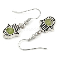 Natural Crystal Stone Hamsa Hand & Round Dangle Earrings, Handmade Sweet Ear Jewelry, Platinum, Green(UB8598-9)