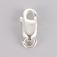 925 Sterling Silver Lobster Claw Clasps, Carved 925, Silver, 11.5mm, Hole: 1.5mm(X-STER-K167-075B-S)