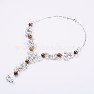 Natural Tiger Eye Beaded Necklaces, with Glass Pearl Beads and Brass Lobster Claw Clasps, 19.68 inch(50cm)(NJEW-JN01888-02)