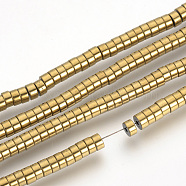 Electroplate Non-magnetic Synthetic Hematite Bead Spacers Strands, Flat Round, Golden Plated, 4x2mm, Hole: 1mm, about 200pcs/strand, 15.7 inch(X-G-Q486-73F)