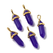 Bullet Glass Pointed Pendants, with Golden Tone Brass Findings, Lead free and Cadmium Free, Dark Blue, 28~29.5x9~9.5x8mm, Hole: 4.5x3mm(GLAA-K058-02G-02)