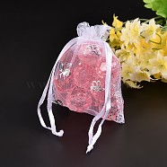 Gift Package Organza Bags, Rectangle with Butterfly Pattern, White, 9x7cm(OP-S006-7x9cm-05)
