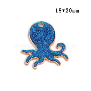 Alloy Enamel Pendants, Octopus Shape, Cadmium Free & Lead Free, Light Gold, Blue, 20x18mm, Hole: 1.5mm(ENAM-TAC0001-37LG-02)