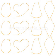 16Pcs 4 Style Heart & Egg & Polygon & Fan Brass Hoop Earrings Findings, Wine Glass Charm Rings, Real 14K Gold Plated, 18 Gauge, 41~50.5x29.5~36x1mm, Pin: 0.75~0.8mm, 4Pcs/style(KK-BC0011-93)
