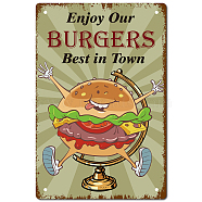 Tinplate Sign Poster, Vertical, for Home Wall Decoration, Rectangle with Word Enjoy Our Burgers Best in Town, Hamburger Pattern, 300x200x0.5mm(AJEW-WH0157-448)