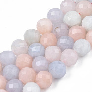 Natural Morganite Beads Strands, Faceted, Round, 8mm, Hole: 1mm, about 48~49pcs/strand, 14.76 inch~15.12 inch(37.5cm~38.4cm)(G-R460-014-01)